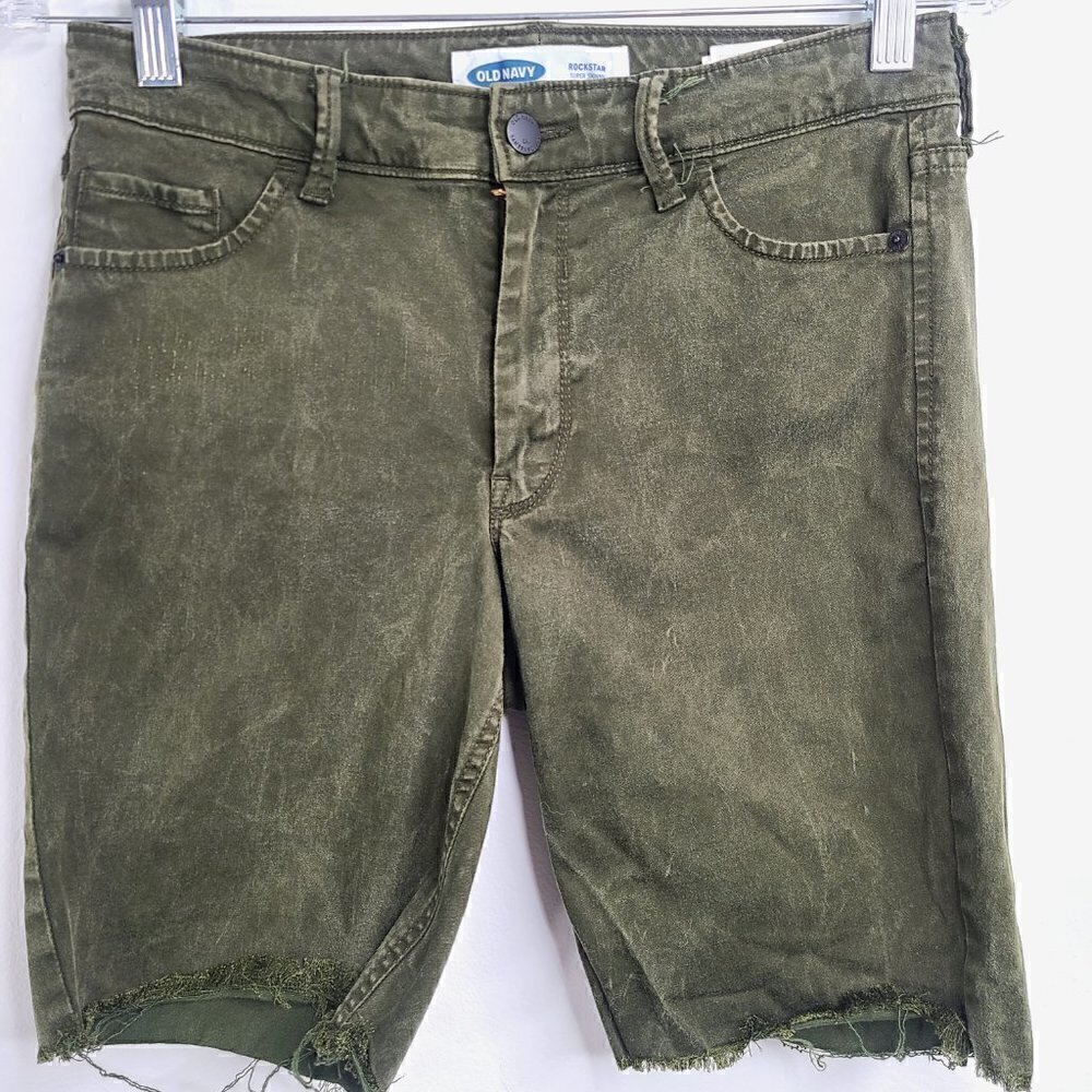 Old Navy Forest Green Rockstar Skinny Mid Rise Raw Hem Bermuda Shorts